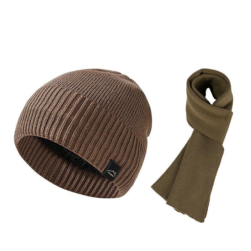 Autumn Winter Warm Suit Outdoor Velvet Thick Windproof Ear Protection Knitted Hat Scarf Two-Piece Set