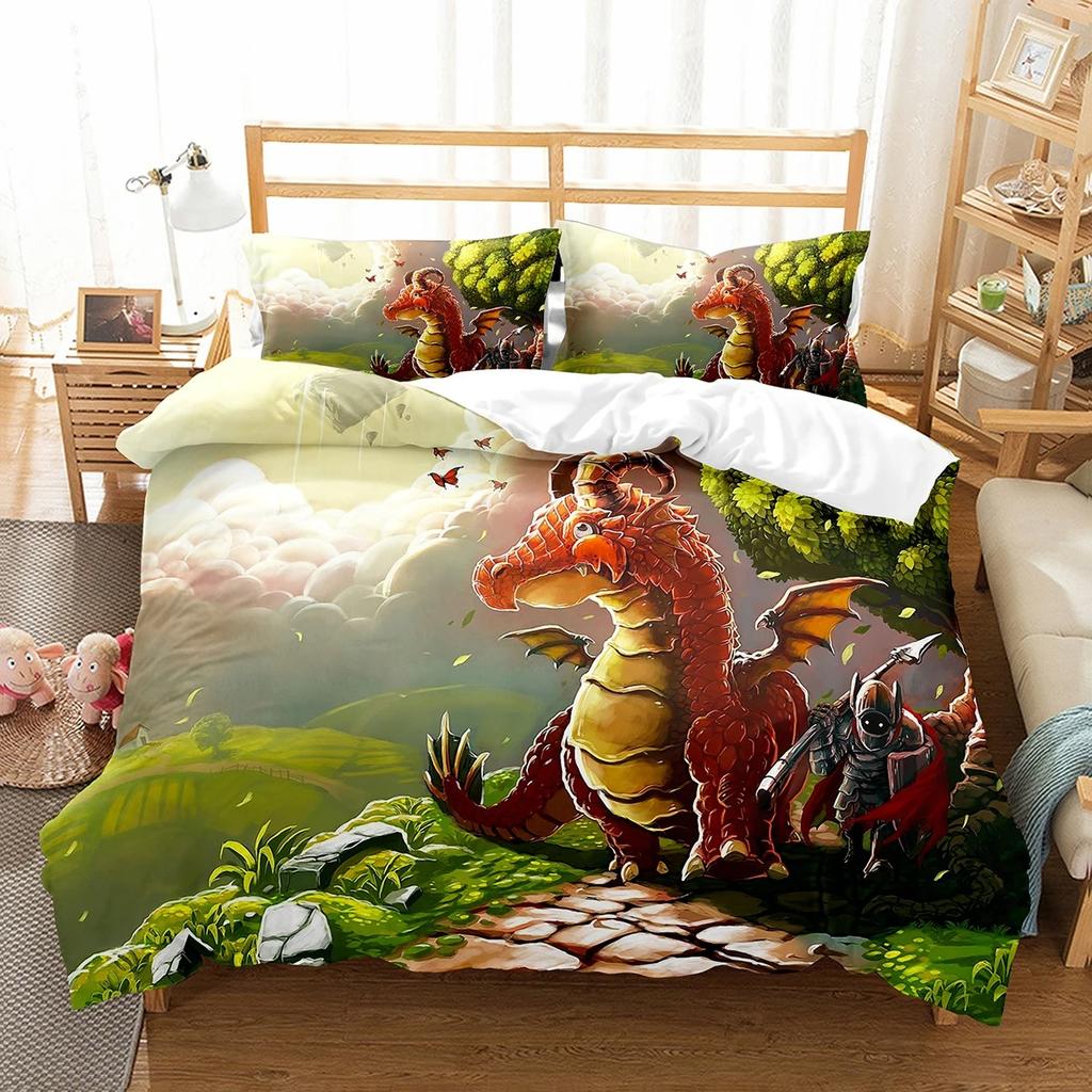 Copripiumino Re Regina Drago Cartone Animato Set Biancheria da Letto Animali Bambini Ragazzi Copripiumino Creatura Magica Carina Copripiumino Poliestere