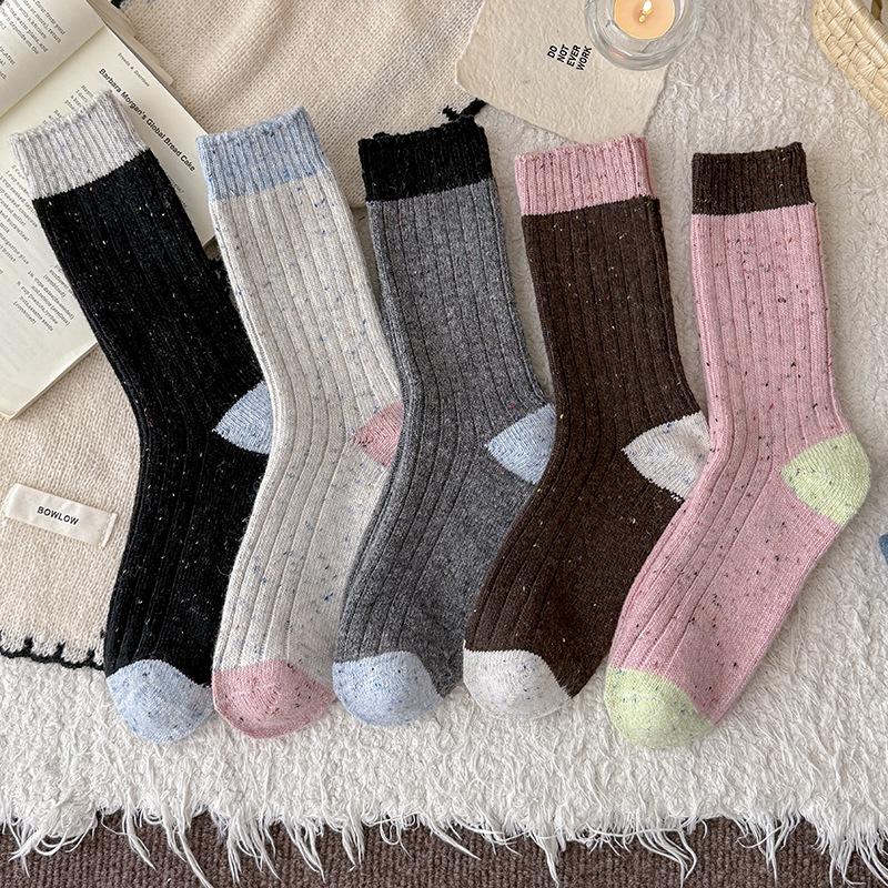 Wool Socks Children'S Stacking Socks Season Warm Fleece Thickened Stockings Color Matching Retro Ideas Yarn Medium Tube Socks Women