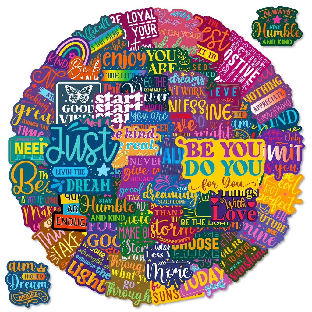 50 Inspirational Text Graffiti Stickers Colored English Hand Account Materials Stationery Decorative Stickers
