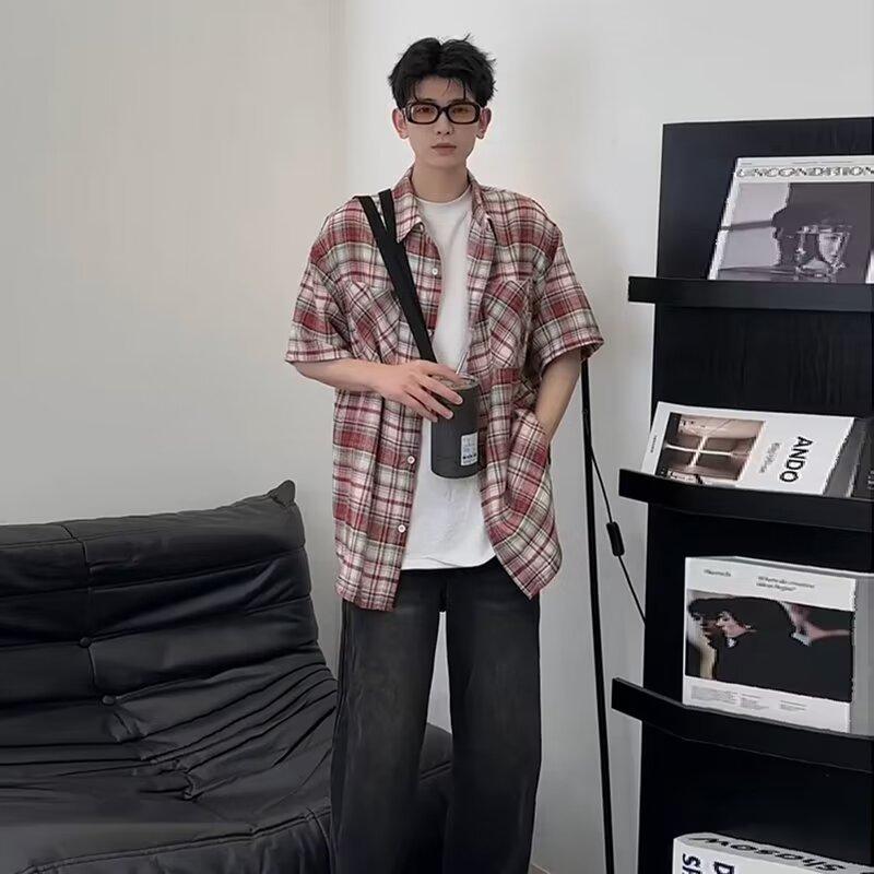 Sommar Amerikansk Retro Parstil Lös Och Mångsidig Långärmad Rutig Skjorta Herr- Och Damjacka High Street