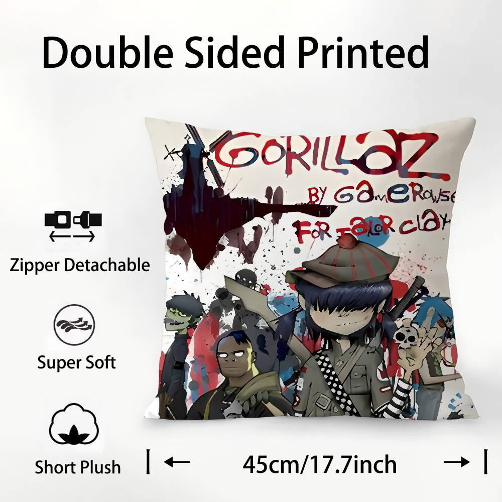 Band G-Gorillaz Music Pillow Case Square Double‑Sided Print Cushion Case For Sofa Home Bedchamber Decor Gift