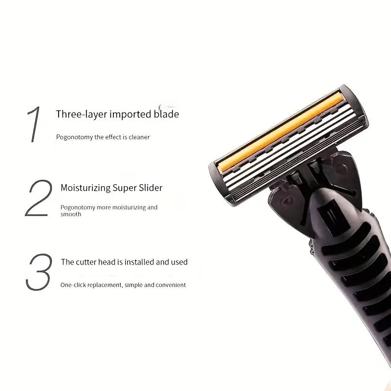 Men's Classic Manual Razor Vintage Water Wash Razor Blade Sharp Blade Anti Scratch Three Layer Blade Razor