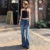 Jeans Donna Vita Bassa A Zampa Vestibilità Larga Bootcut Jeans a Righe Denim Vintage Pantaloni Due Lunghezze Micro Elasticizzati Pantaloni Casual