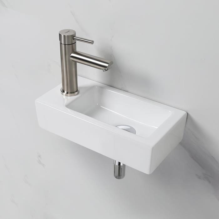 Lavabo - ibergrif - m41102-l - céramique - rectangulaire - suspendu - gain d'espace