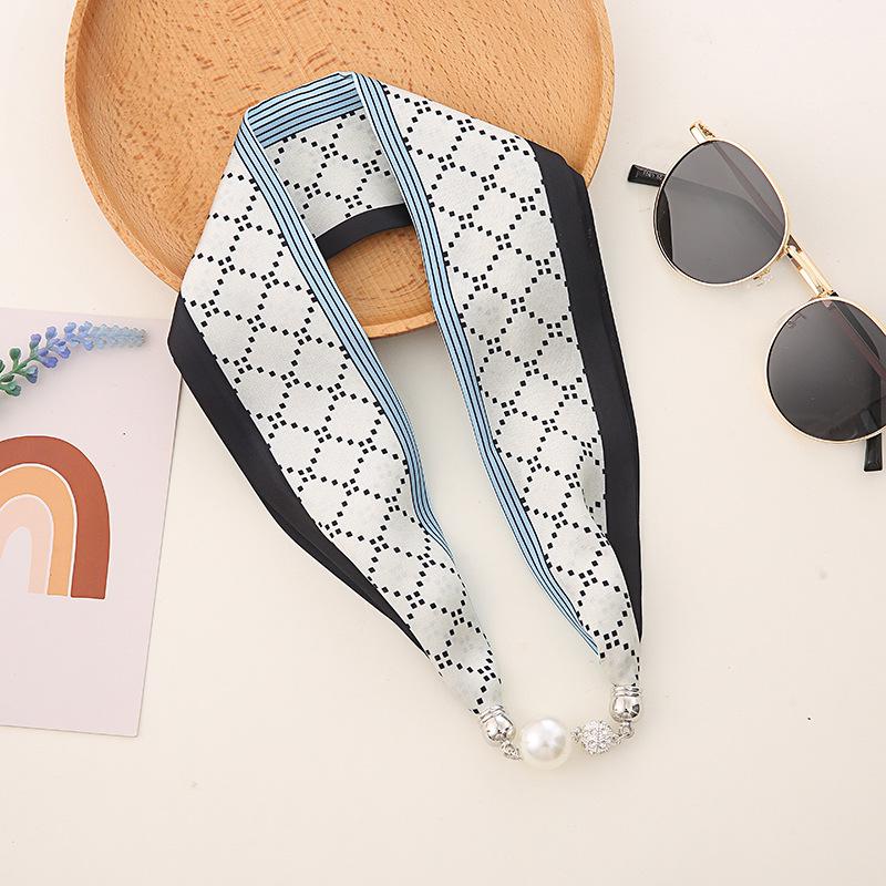 

Шелковый шарф-ожерелье в корейском стиле: Жемчужная подвеска, магнитная застежка, женский тонкий чокер