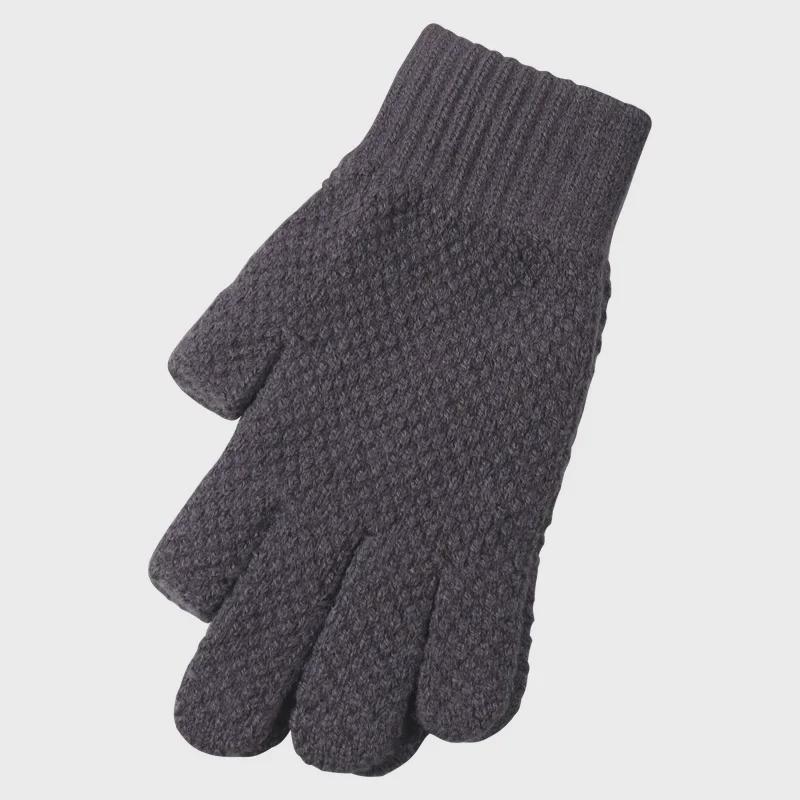 Thickened Velvet Two-Finger Woolen Winter Gloves for Men & Women, Warm & Elastic for Outdoor Driving
