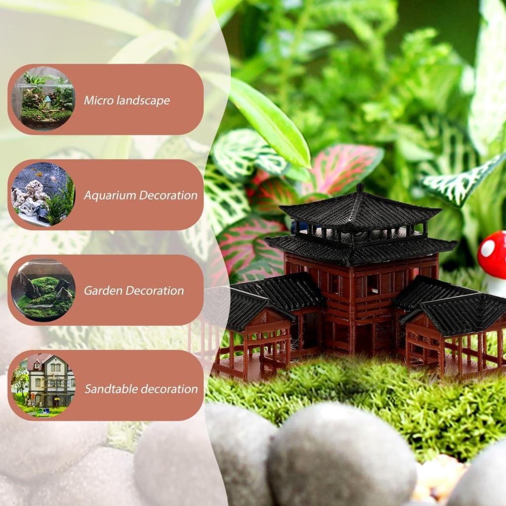 B0D5DC8MHG Miniature Japanese Statue - Hand Crafted Plastic Fish Tank Decor, Asian Garden Ornament, Ancient Architecture Model for Home, Office, and