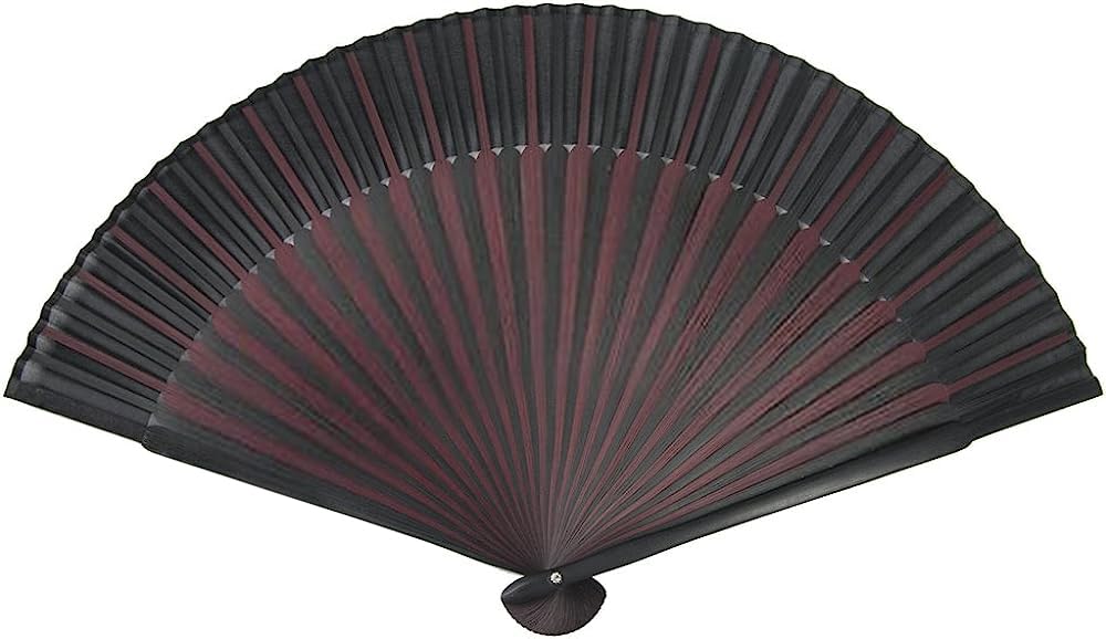 KYOETSU Folding Pure Bamboo Set of 2 Fan Fan, Silk, Plain, Two-Color Black, (Fan, Bag) Women's (17)