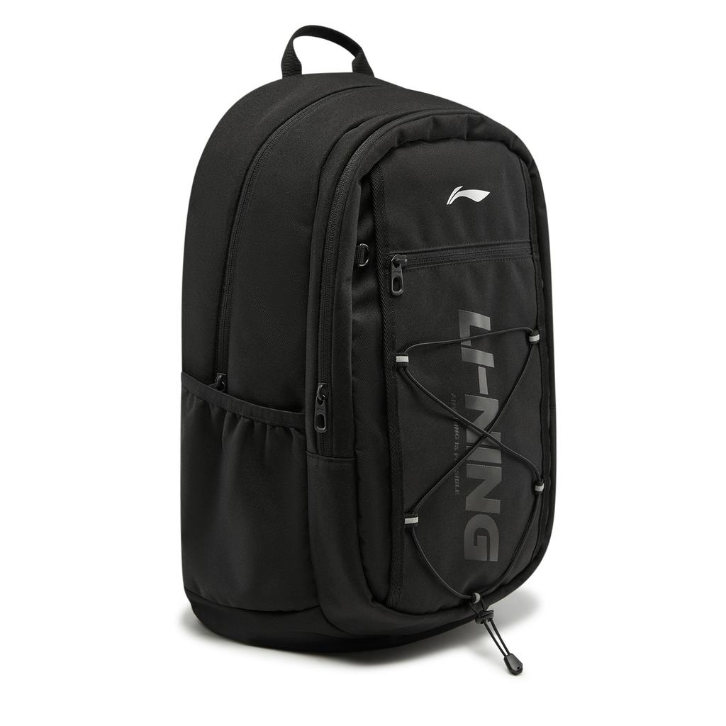 Li Ning Sports Lifestyle Series Logo Collection 24L Zipper Closure Printed Logo Polyester Backpack Unisex Backpack Black ABSW209-2