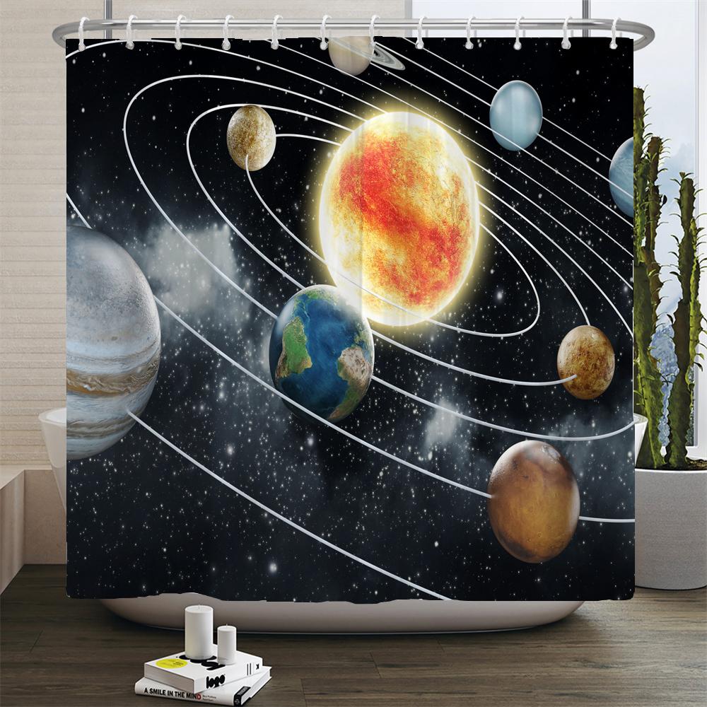 Fantasy Earth And Moon Galaxy Cosmic Space Sky Shower Curtains Bathroom Curtain Set Bath Mats Rug Bathtub Accessories Home Decor