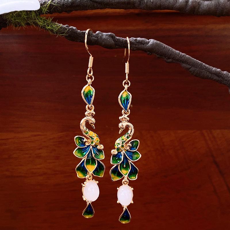 New Chinese Style Oil Drop Butterfly Flower Gourd Pearl Fringed Earrings Retro Ear Hook Light Luxury National Style Earrings Women