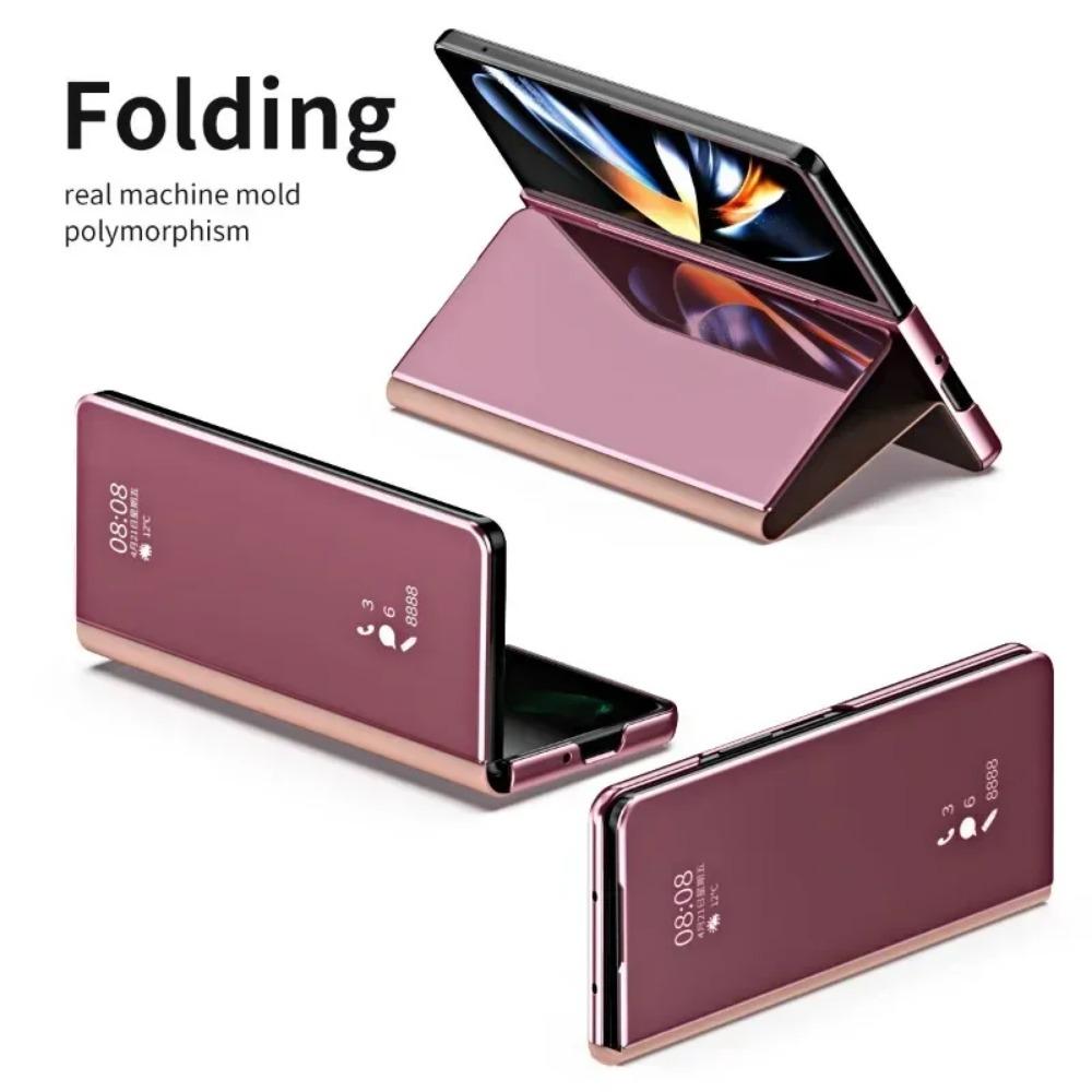 Flip Mirror Case für Samsung Galaxy Z Fold 6 5 4 3 2 Schutzhülle Smart View Kickstand Stoßfester Halter Business Vollschutzhülle