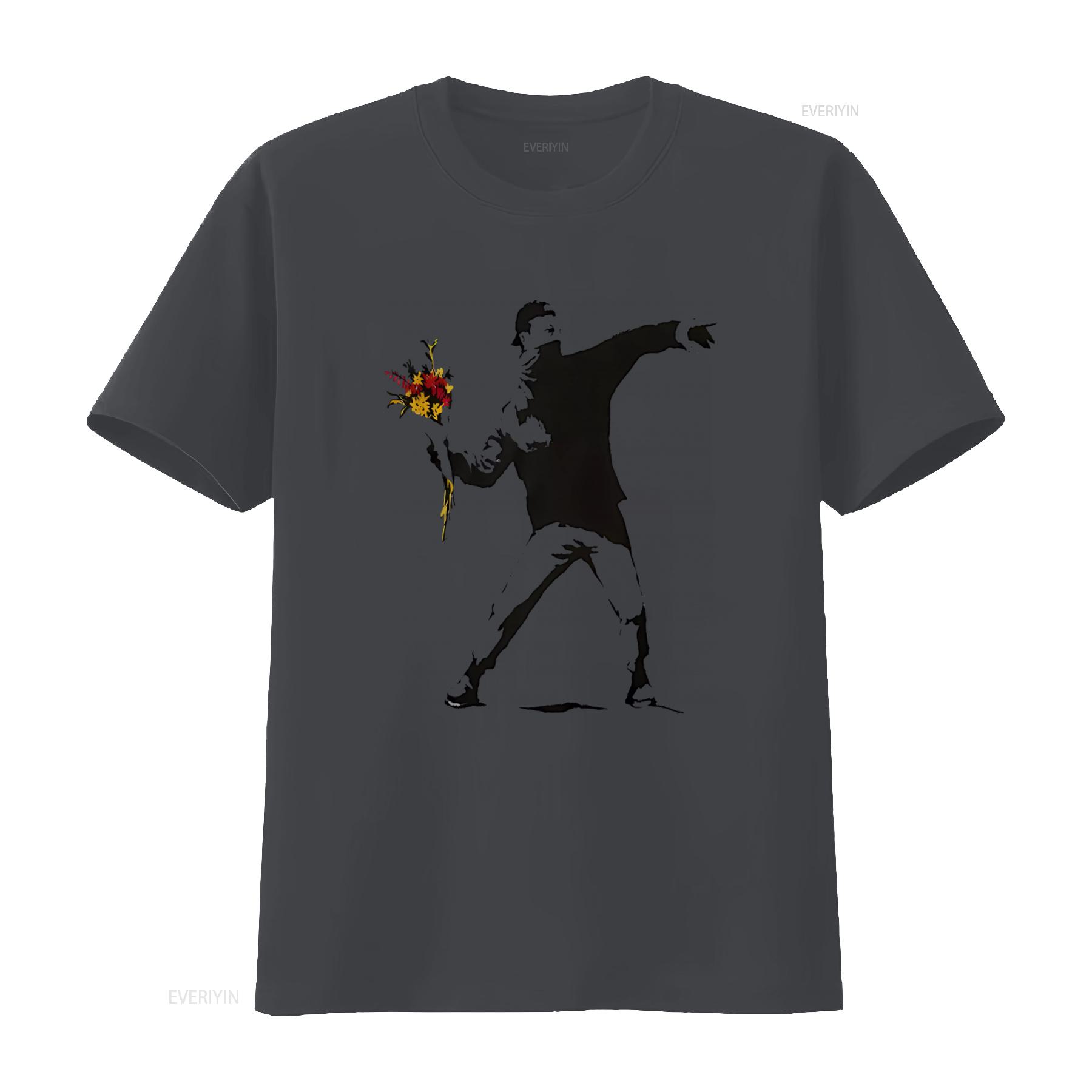 

Banksy Flower Thrower Graffiti Art Urban T Shirt Top vintage Washed Stretched Soft designer clothes Versatile Unisex Breathable 4XL