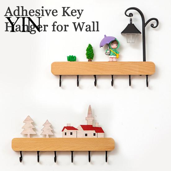 Kitchen Tool Storage Rack Key Holder with 6 Hooks, Solid Wood Entryway Organizer Rack, Wall No Drill for Mounted Space Saving Hook Keys Pet