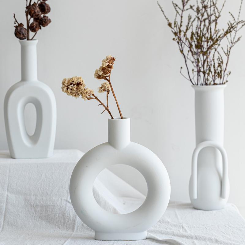 Handmade European Dried Flower Arrangement in Irregular Ceramic Vase for Living Room Decor