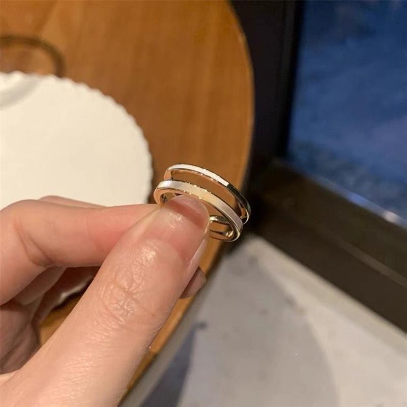 2Pcs Simple Double Layer Drip Enamel Hoop Ring Set Opening Adjustable Finger Rings For Women Vintage Personality Jewelry