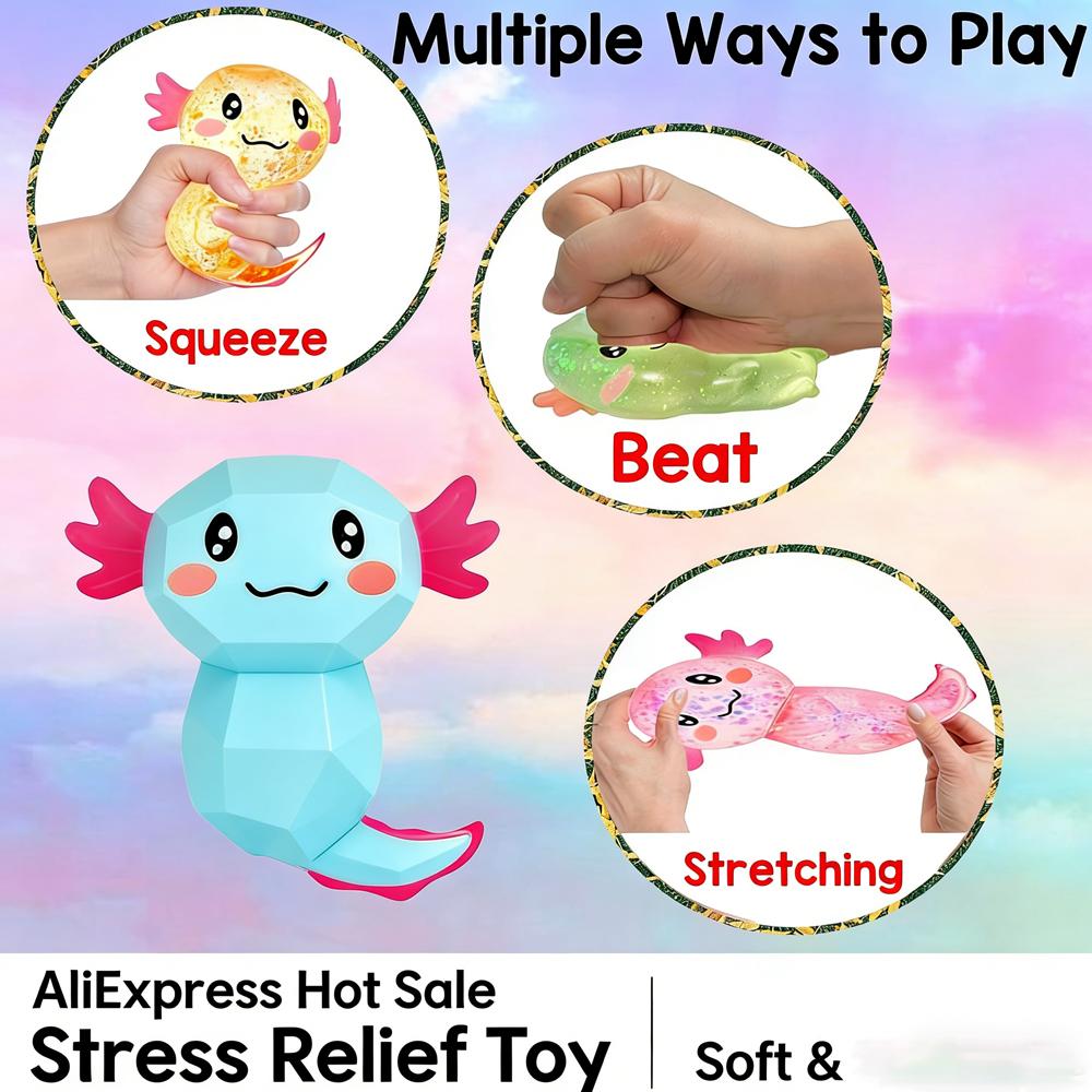 Random 4Pcs Color Squishy Stress Easing Toy Glitter Malt Sugar Amphibian Toy For Kids Soothing Birthday Party Favors Gifts