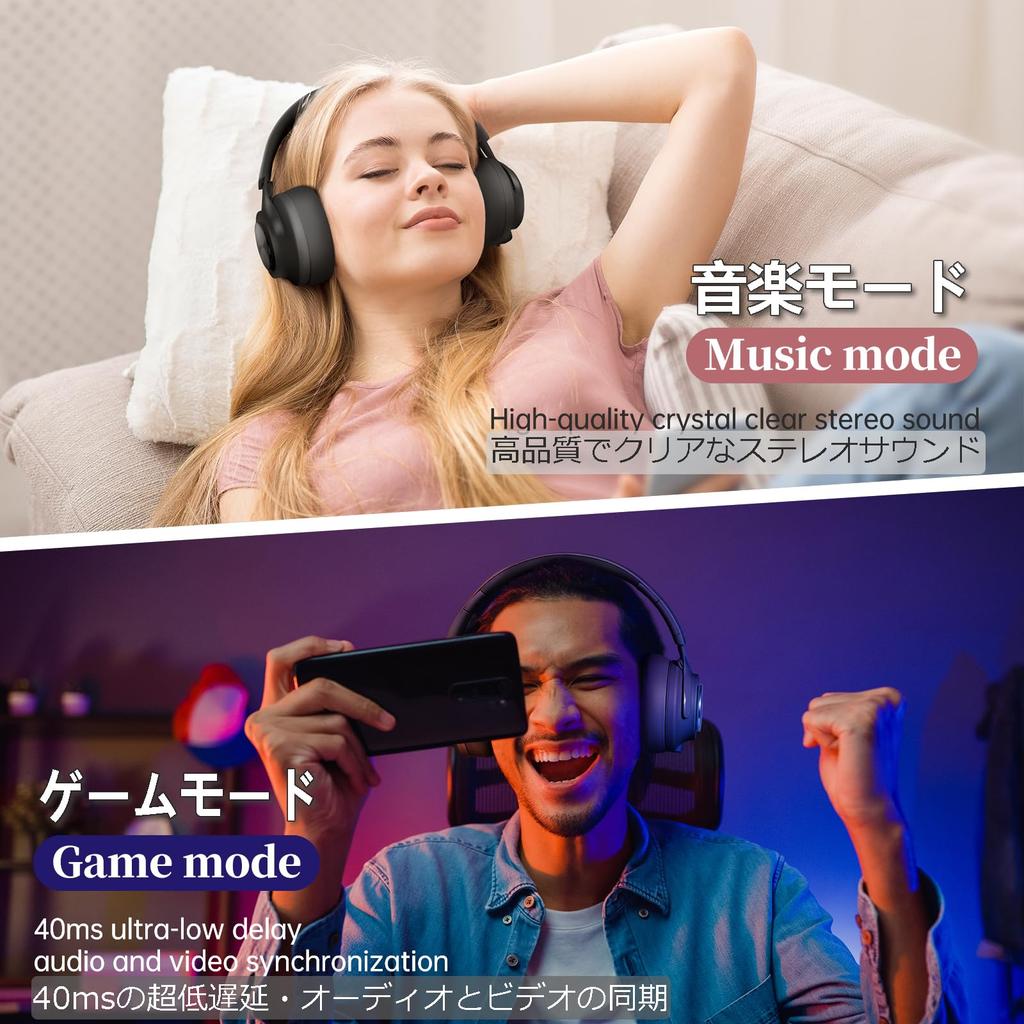 SITOAT P1 Bluetooth Wireless Up to 55 Hours Deep Adjustable Battery Level Gaming Low Detachable Storage Pouch Bluetooth Headphones, Over-Ear
