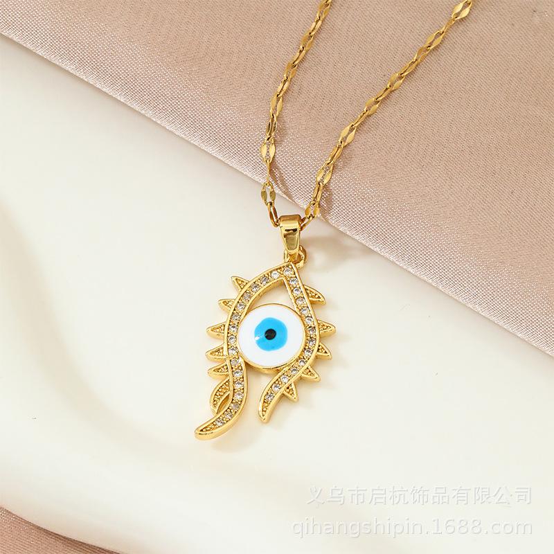 

Titanium Steel Devil S Eye Necklace Women S Premium Sense Light Luxury Versatile Blue Eye Pendant Jewelry