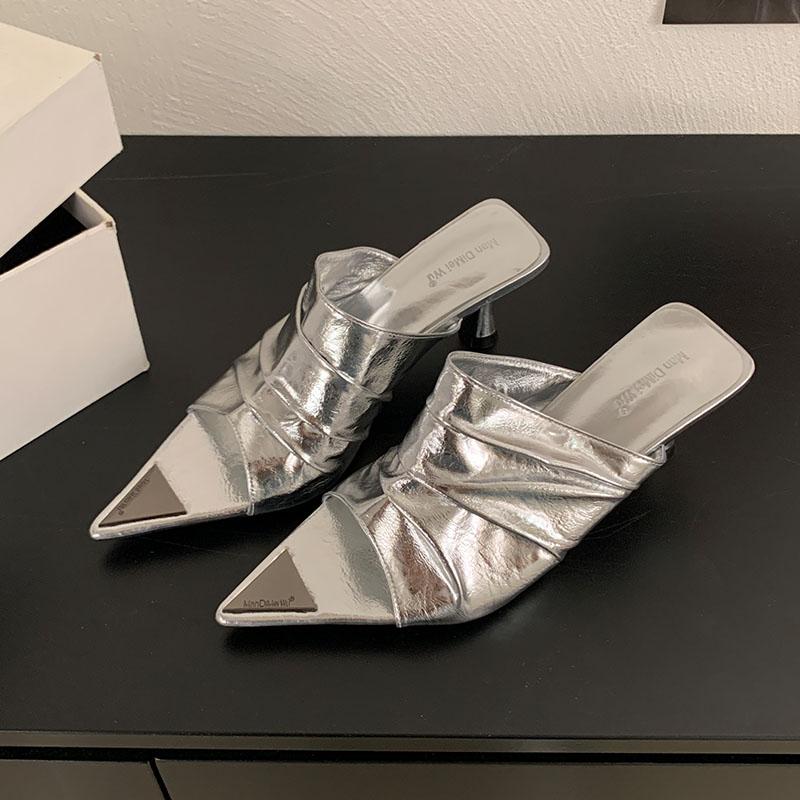 Female Slip On Footwear Shallow Ladies Medium Heels Shoes Pointed Toe Women Thin Heels Pumps Slides Sandals Shoes