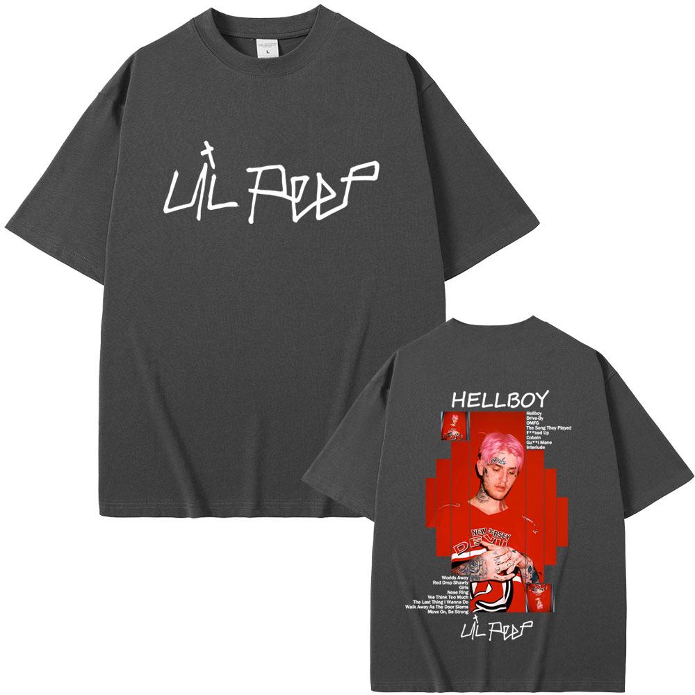 Rapper Lil Peep Hellboy Album Grafica Maglietta Uomo Donna Hip Hop Moda Streetwear Abbigliamento Maschile Casual Oversize Maglietta in Cotone