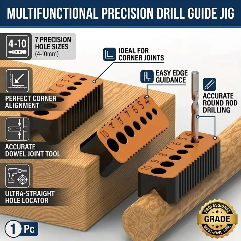 Drill Guide Jig Block for 4-10mm Holes, Precision Hole Locator, Woodworking Tool for DIY, Ideal for Dowel Joint Making in Home Workshop