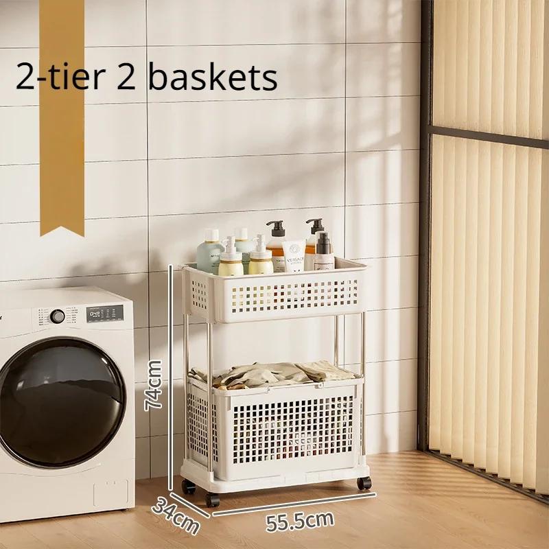 Cesto de Roupa Suja Portátil de Mão Cesto de Lavanderia com Roda Móvel Grande Capacidade Carrinho de Armazenamento Multifuncional para Banheiro