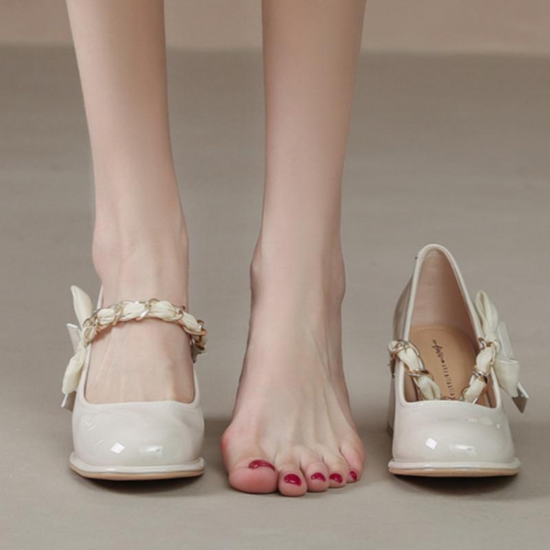 French Pearl Chain Retro Mary Jane Shoes Single Shoes Women's Versatile Leather Shoes
