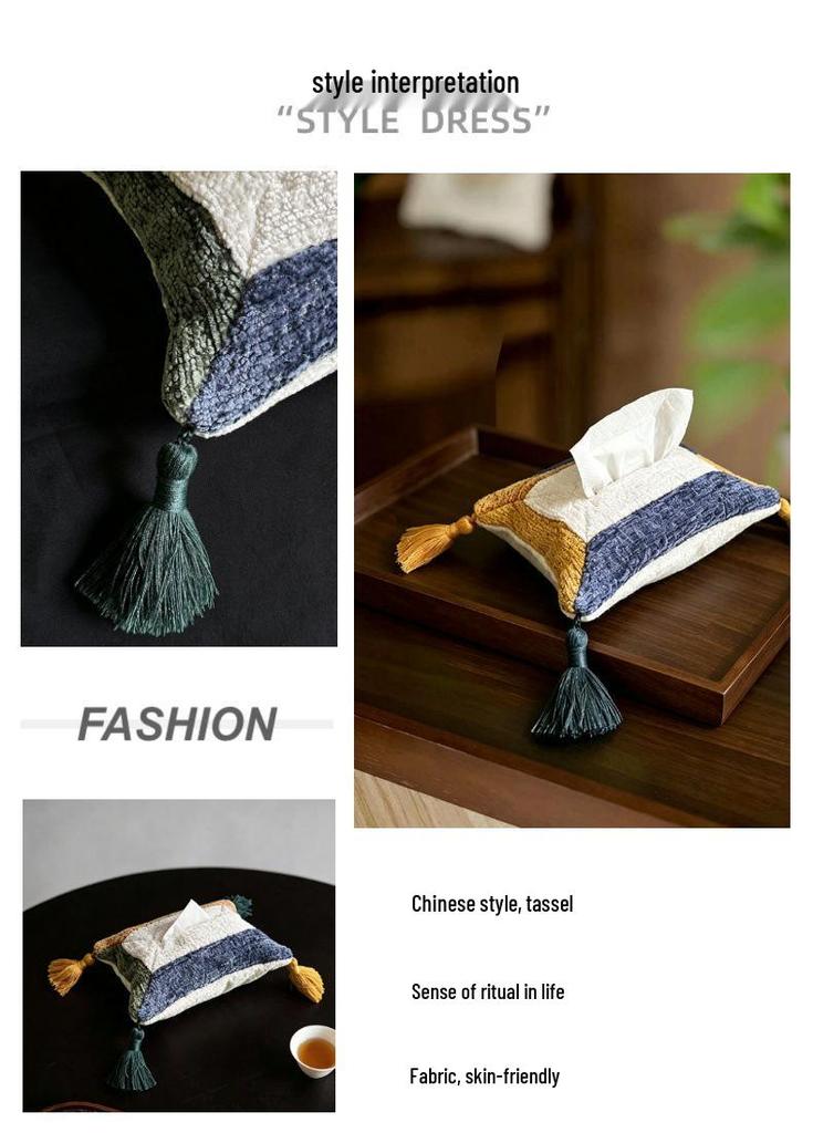 Ancient-Style Handmade Tassel Tissue Bag with Custom Color Block Design for Restaurants and Bathrooms