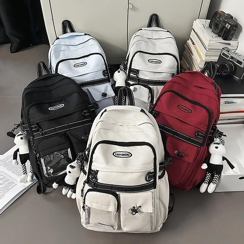 Schoolbag Hong Kong Style Couple Backpack Male and Female Versatile Machine Head Trend Large Capacity College Student School Bag Personality Junior H