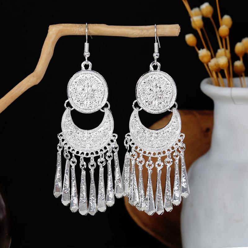 New Miao Long Tassel Minority Earrings, Light Luxury Miao Silver Exaggerated Fashion Temperament Earrings
