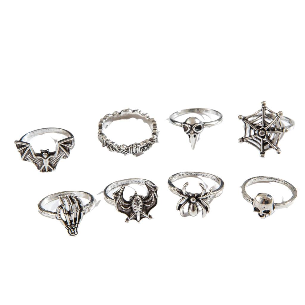 Dark Skull Ring Set Punk Spider Serpentine Ring Set Halloween