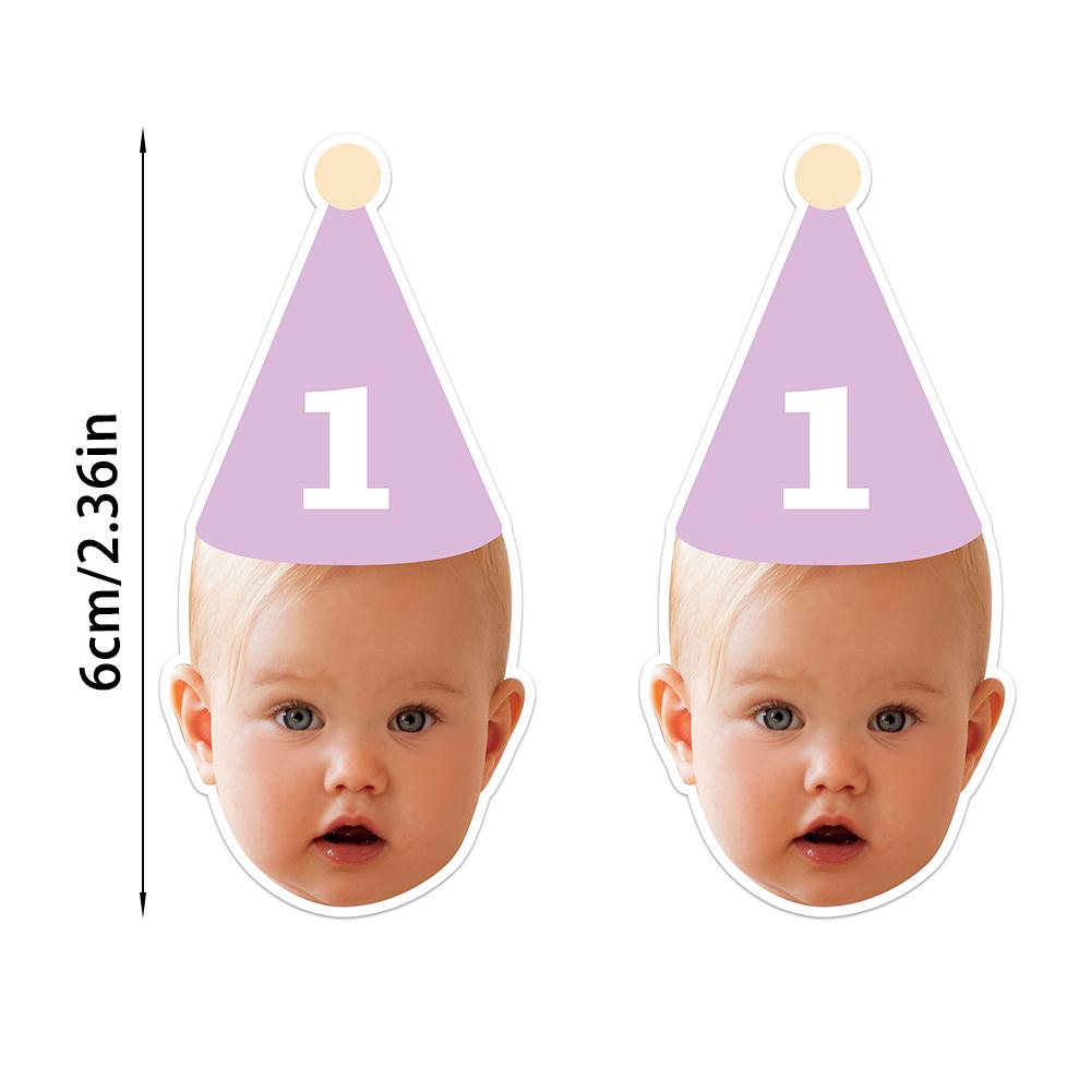 

Customized Birthday Banner with Age Number Personalized Face Photo Birthday Hat cake topper paper straws birthday party decor