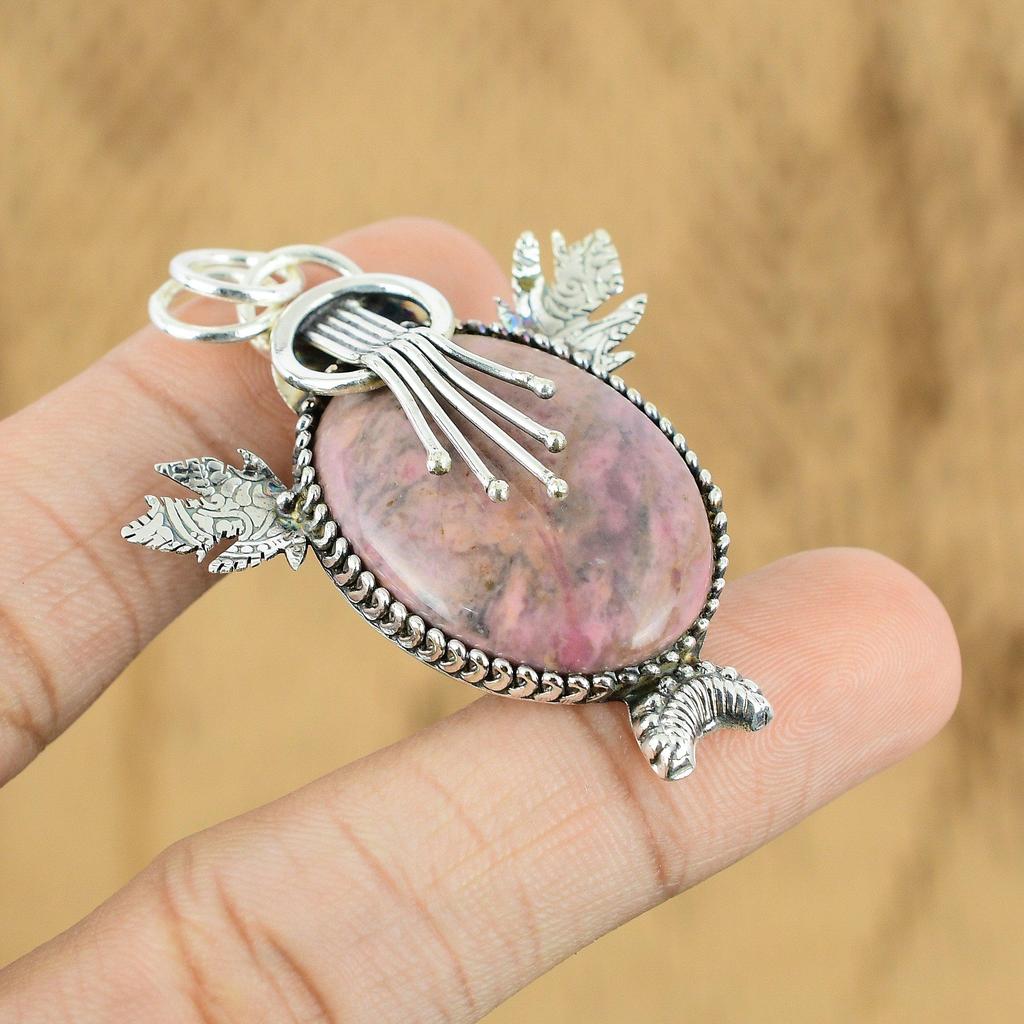 Mothers day Deal Rhodonite Stone Birthday Engagement Pendant Jewelry 925 Silver