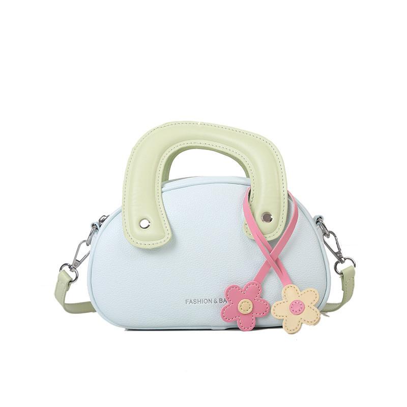 Simple Blocked Color Shoulder Bag With Flower Decoration Women Daily Use Gift