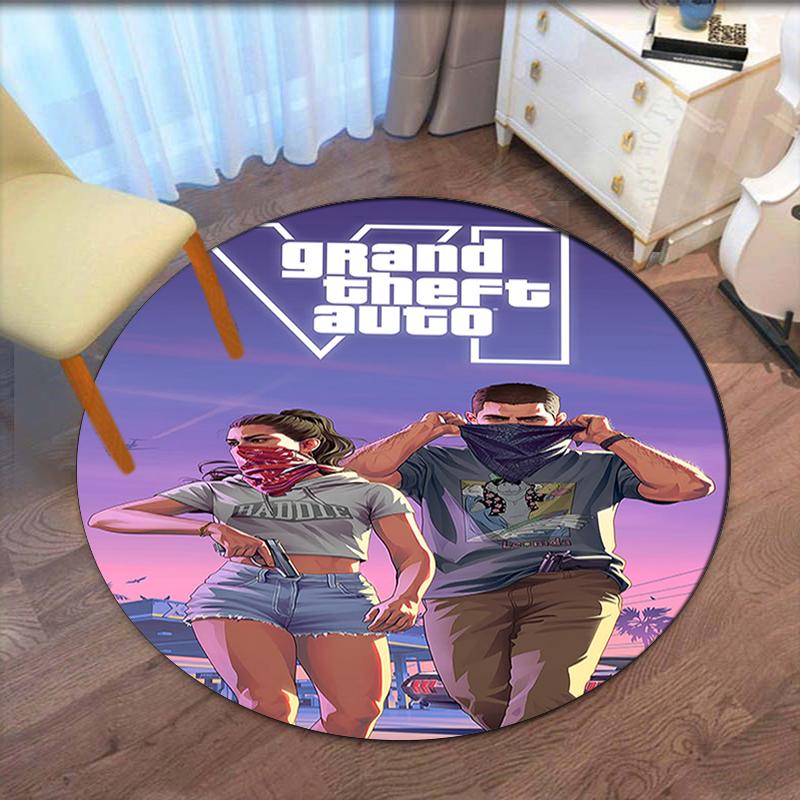 GTA 6 Bedruckter Runder Teppich Teppich Stuhlteppich Bereichsteppich Eingang Fußmatten, für Bürostuhl Wohnzimmer Schlafzimmer Küche.