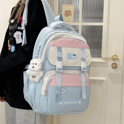 High-value Burden-reducing Schoolbag Female College Student, Contrasting Color Large-capacity Backpack Male Junior High School Niche Backpack