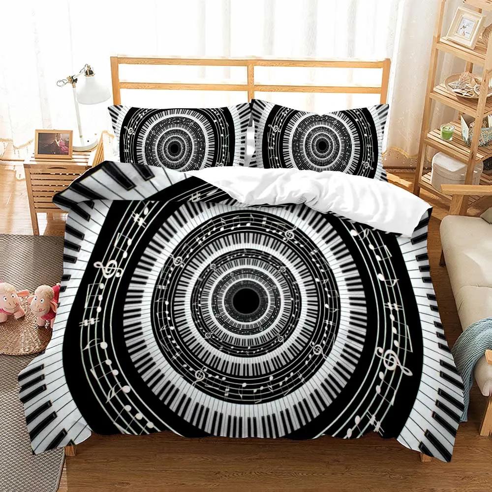 

Comfortable Warm Print Music Piano Sets Luxury Western Watercolor Bedclothes Dekbedovertrek 200x200 Bed Linens Quilt Comforter (quilt)-EU Single(135*200cm)3pcs
