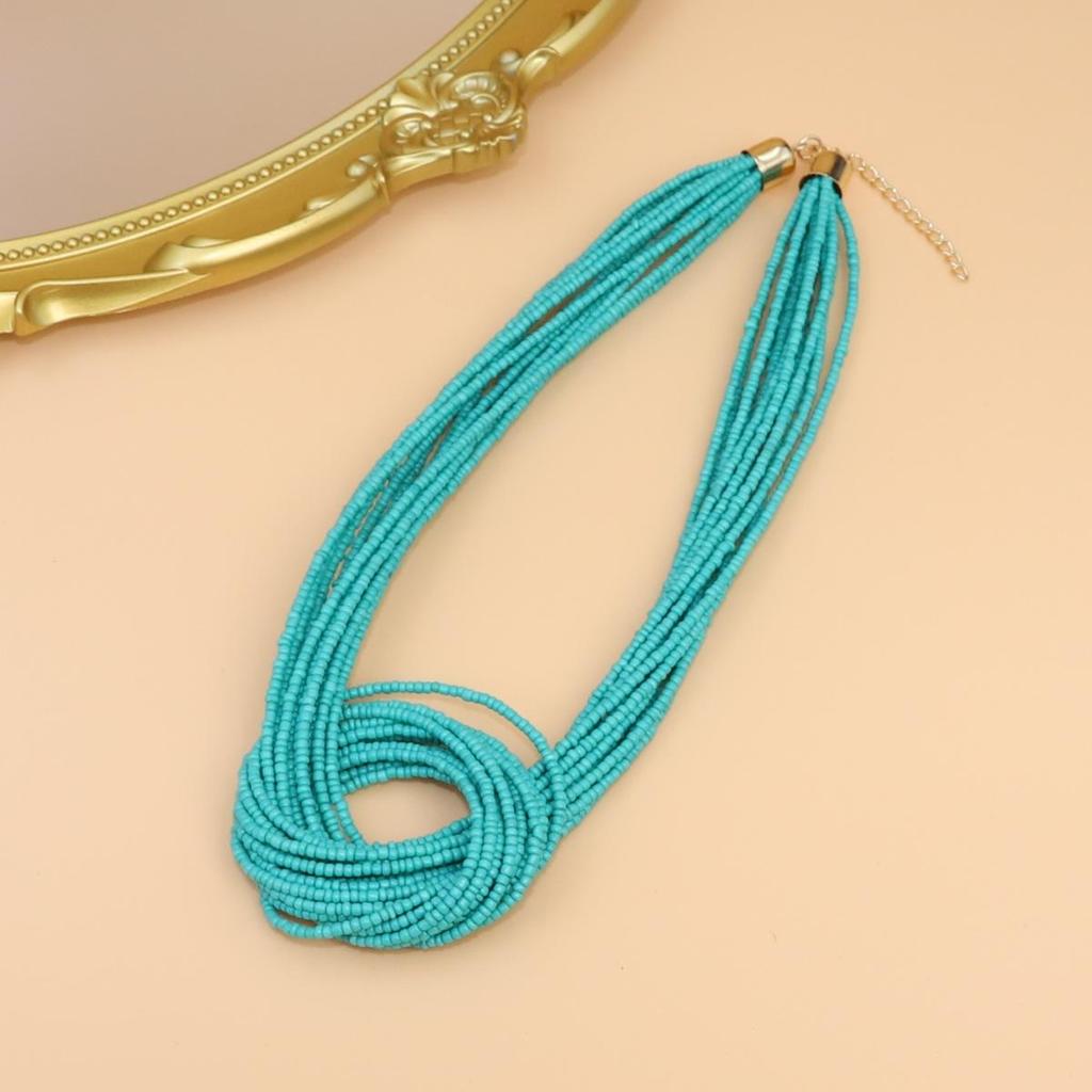 Colier Boem Etnic Stil Stratificat cu Mărgele de Orez în Blocuri de Culoare