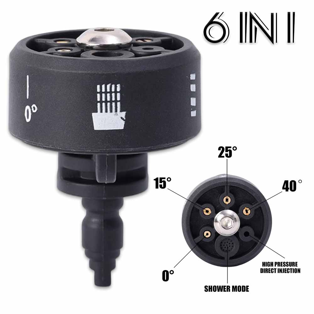 

6 в 1 насадка для мойки автомобиля, распылительная головка для мойки высокого давления, быстроразъемное соединение 1/4 дюйма, регулируемый адаптер для водяного пистолета, аксессуары