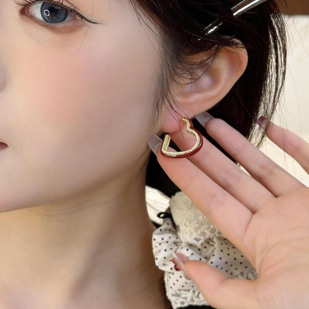 Ankola Red Heart Earrings: Luxury Wine Red French Design for Women