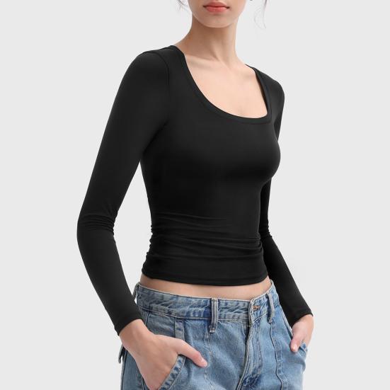 Γυναικεία Μπλούζες Βάσης Στρογγυλή Λαιμόκοψη Μακρυμάνικες Εφαρμοστή Γραμμή Πουλόβερ Μπλούζες Μονόχρωμες Υψηλής Ελαστικότητας Κανονική Εφαρμογή Ευέλικτη Μπλούζα