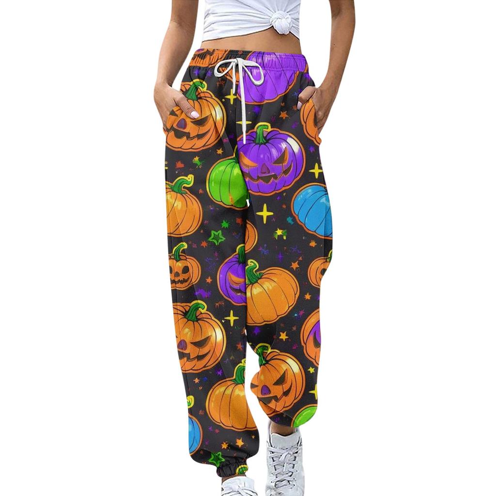 Women's Sports Pants With Pockets Fashion Halloween Print Elastic Waist Pants Casual Sweatpants Pants