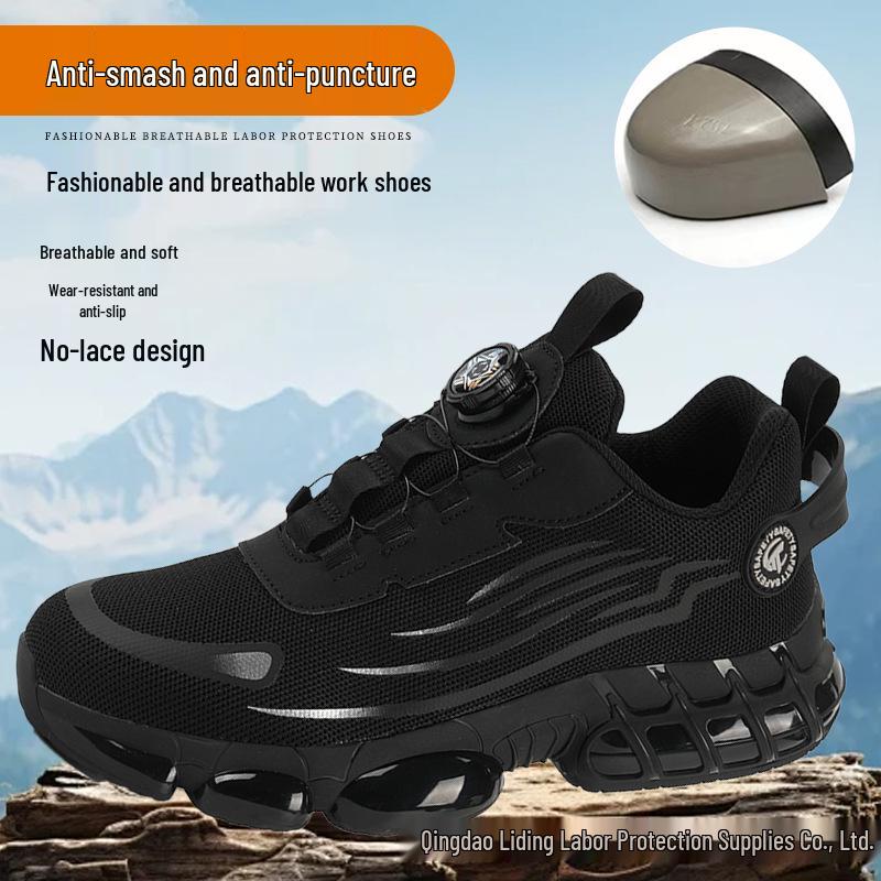 Summer Men's Breathable Safety Shoes: Anti-Smash, Anti-Puncture, Anti-Slip, Wear-Resistant, Fashionable with Rotating Button.