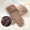 Winter Luxury Women's PU Leather Gloves Wrist Soft Faux Fur Trim Cuff Fashion Elegant Party Warm Touch Screen Drive Cycling