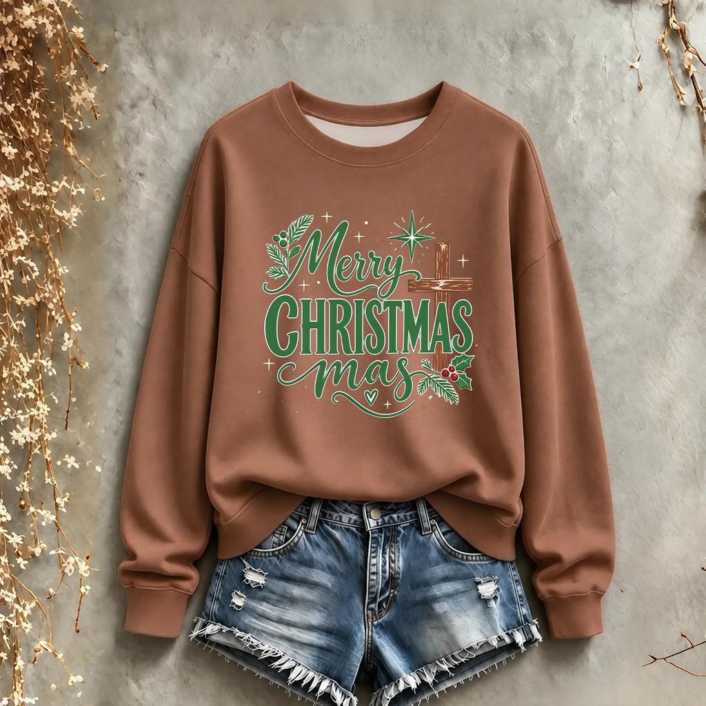 Women's Christmas Print Crewneck Sweatshirt Long Sleeve Casual Holiday Pullover