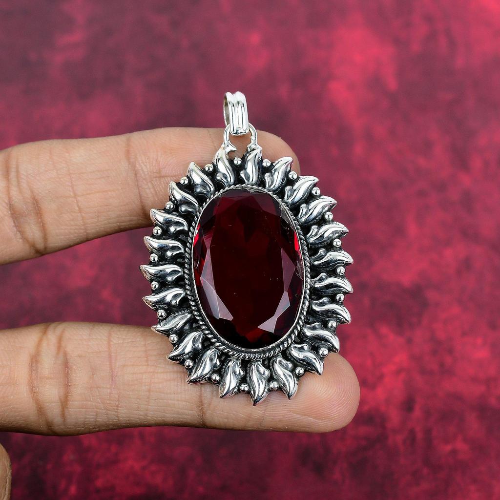 Garnet 925 Solid Sterling Silver Pendant, Handmade Gemstone Pendant Jewelry, Gifts For Wife Brand New Pendant