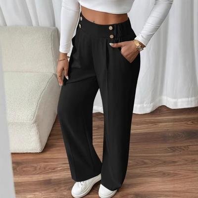 2026 Fashion Loose Elastic Waiste Pants Casual Solid Color Women Trousers Elegant Office Lady High Waisted Basic Wide Leg Pants