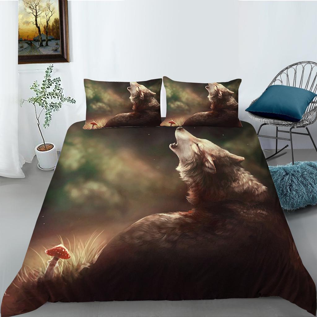 Pattern Wolf 3D Digital Printing Bedding Two Three Piece Set Polyester